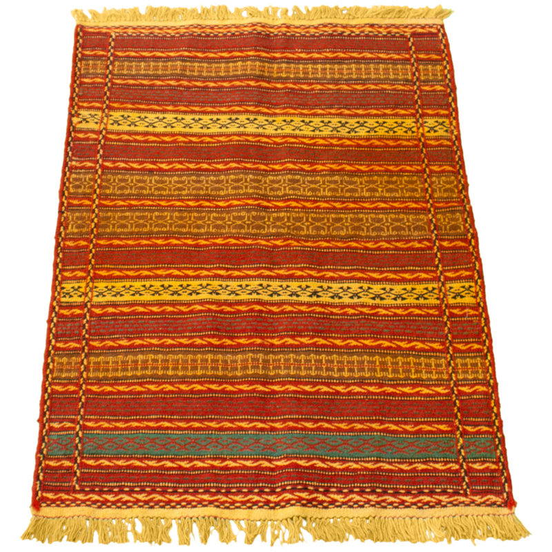 Tapis rouge / jaune en laine fabriqué à la main Kilim