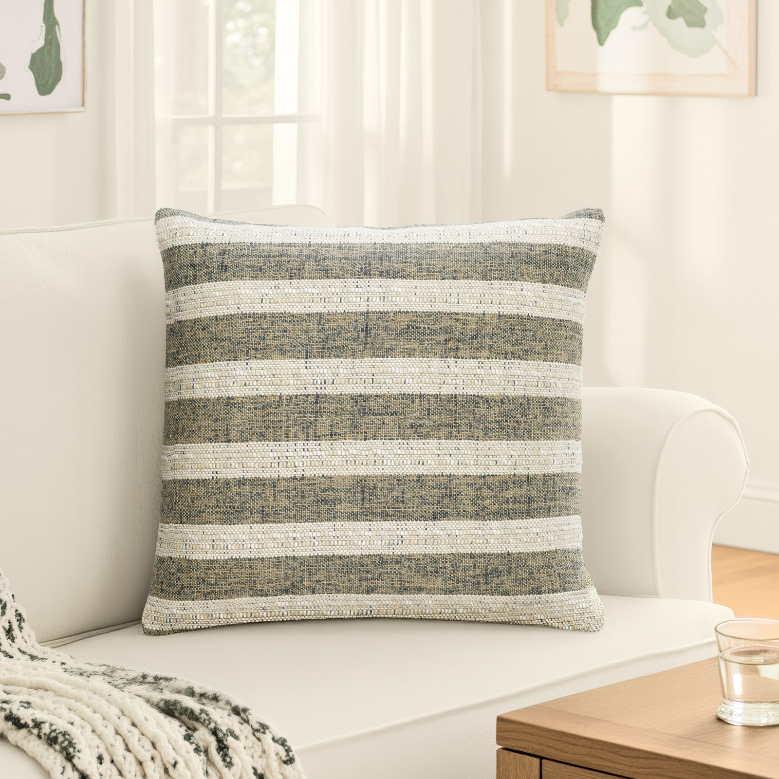 Striped Linen Throw Pillow, 22" x 22", Pillow Cover Only - No Insert, Square