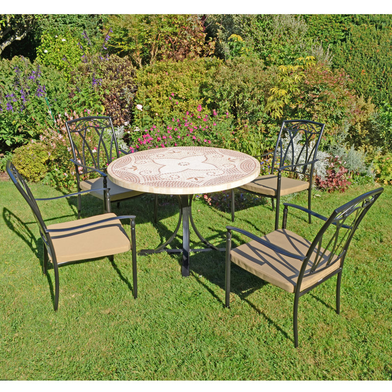 PROVENCE Mosaic Dining Table with 4 ASCOT Chairs Garden Set