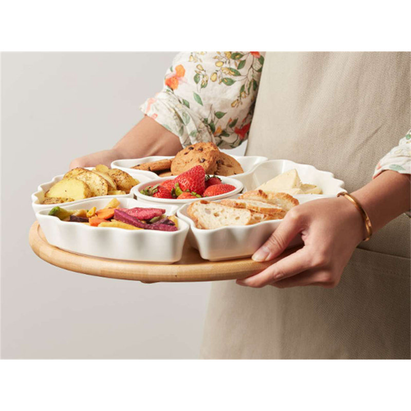 Ensemble de plateaux de service rotatifs en forme de fleur, plateau de collation 6 pièces 12 pouces