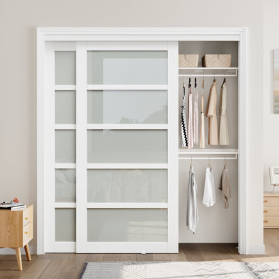 Porte de placard coulissante en verre givré apprêté 72 po x 80 po de hauteur 72 po x 80 po avec quincaillerie d'installation