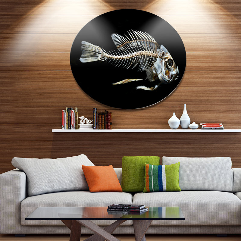 «Fish Skeleton Bone on Black», impression sur métal, H 36 po x l 36 po