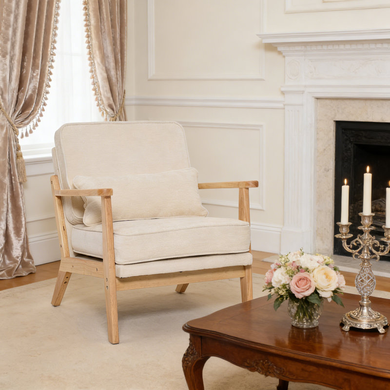 Chaise rembourrée Chenille, Bois, Beige