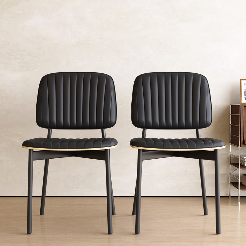 32.7 Inch Black Genuine Leather Dining Chair 4 Piece Set With Metal Frame For Kitchen Dining Room Office, Comfortable Durable