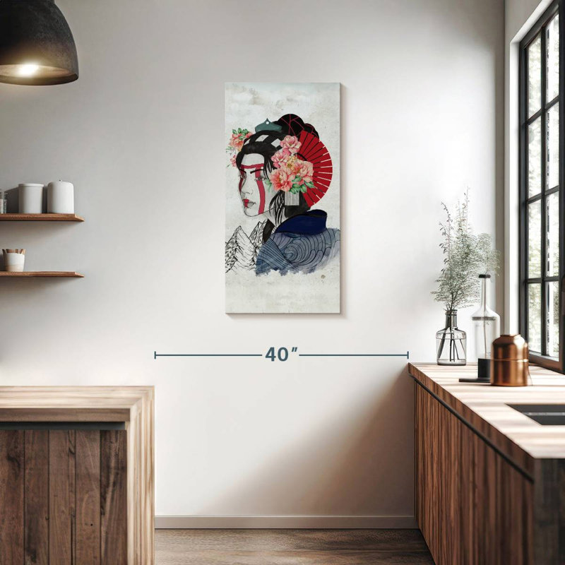 Portrait de femme Geisha, H 36 po x l 18 po