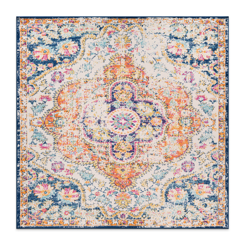 Beverly Oriental Orange/Blue/Cream Area Rug, Square 6'6"