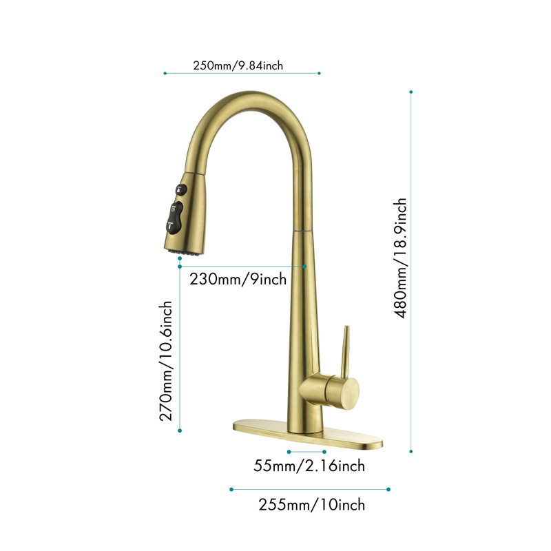 Maxbrass Pull Down Kitchen Faucet, Brushed Gold