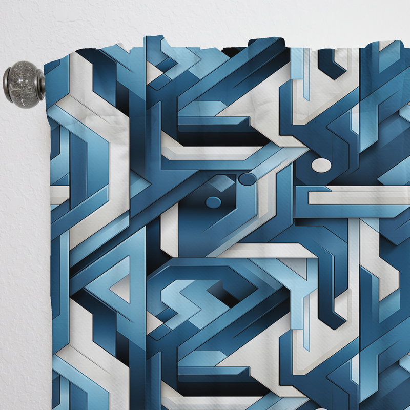 Motif de mosaïque géométrique blanc et bleu - Rideau obscurcissant géométrique abstrait - 1 panneau, L 52 po x L 63 po