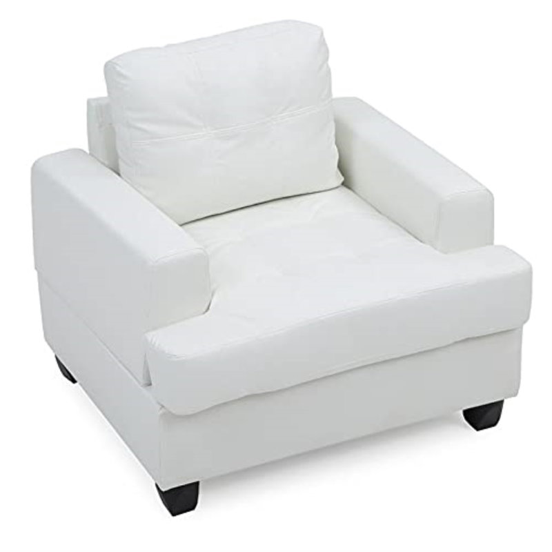 Fauteuil capitonné de 38 po de large Gilmore, Simili cuir blanc
