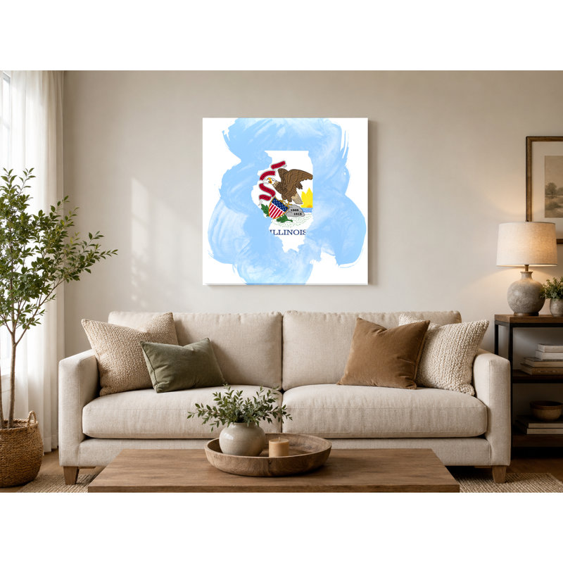 «Illinois State Map Watercolor», art mural sur toile carrée, 8" W x 8" H