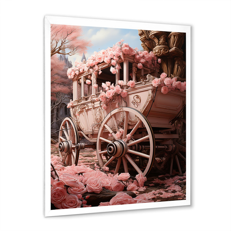 Romantisme voiture de mariage rose, Cadre simple blanc, H 40 po x l 30 po x P 1,5 po