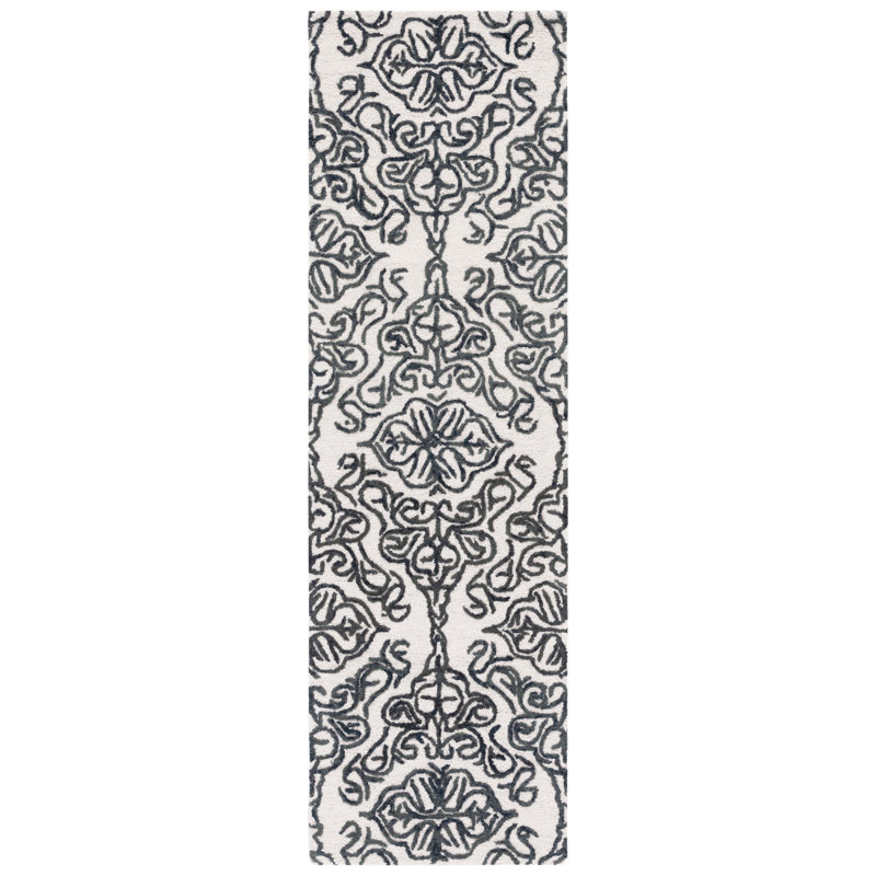 Tapis damassé en laine Anjalina, Tapis de couloir 2 pi 3 po x 8 pi
