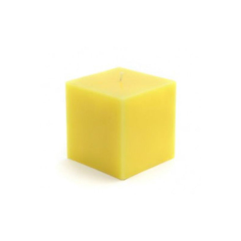 Square Pillar Candle, Set of 12, Yellow, 3" H x 3" W x 3" D