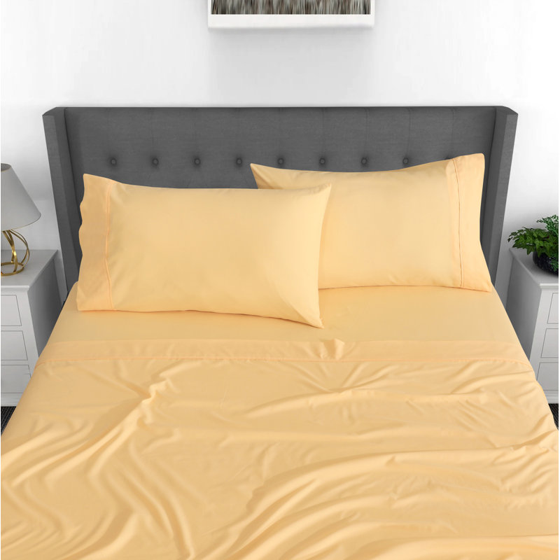 Ensembles de draps 100% microfibre brossée 4 pièces de draps de 16 po, Très grand, Or crème, Couleur unie