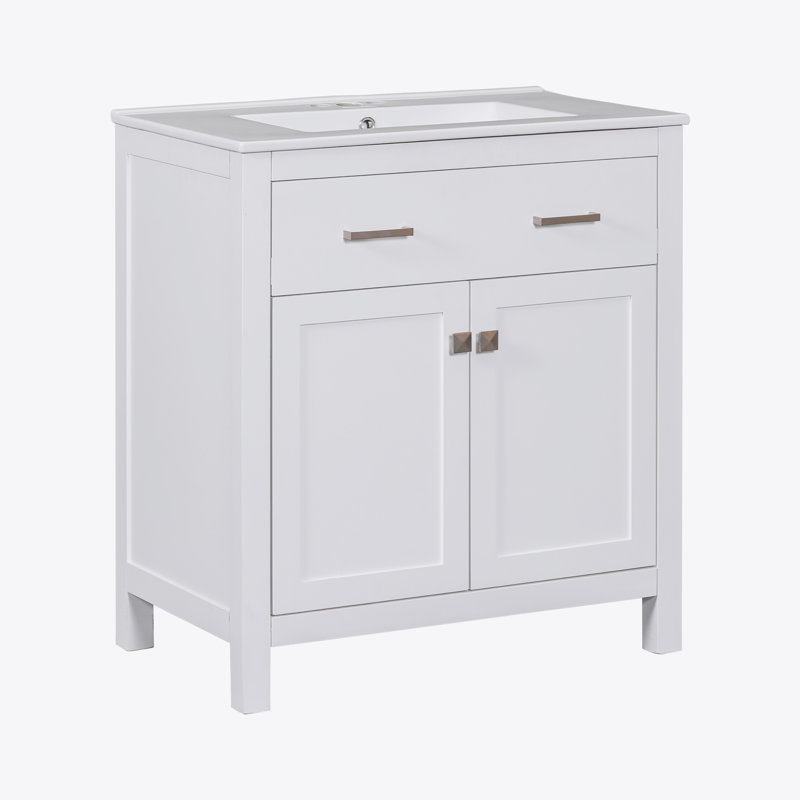 Meuble-lavabo simple 30 po avec lavabo en céramique, Blanc / Blanc