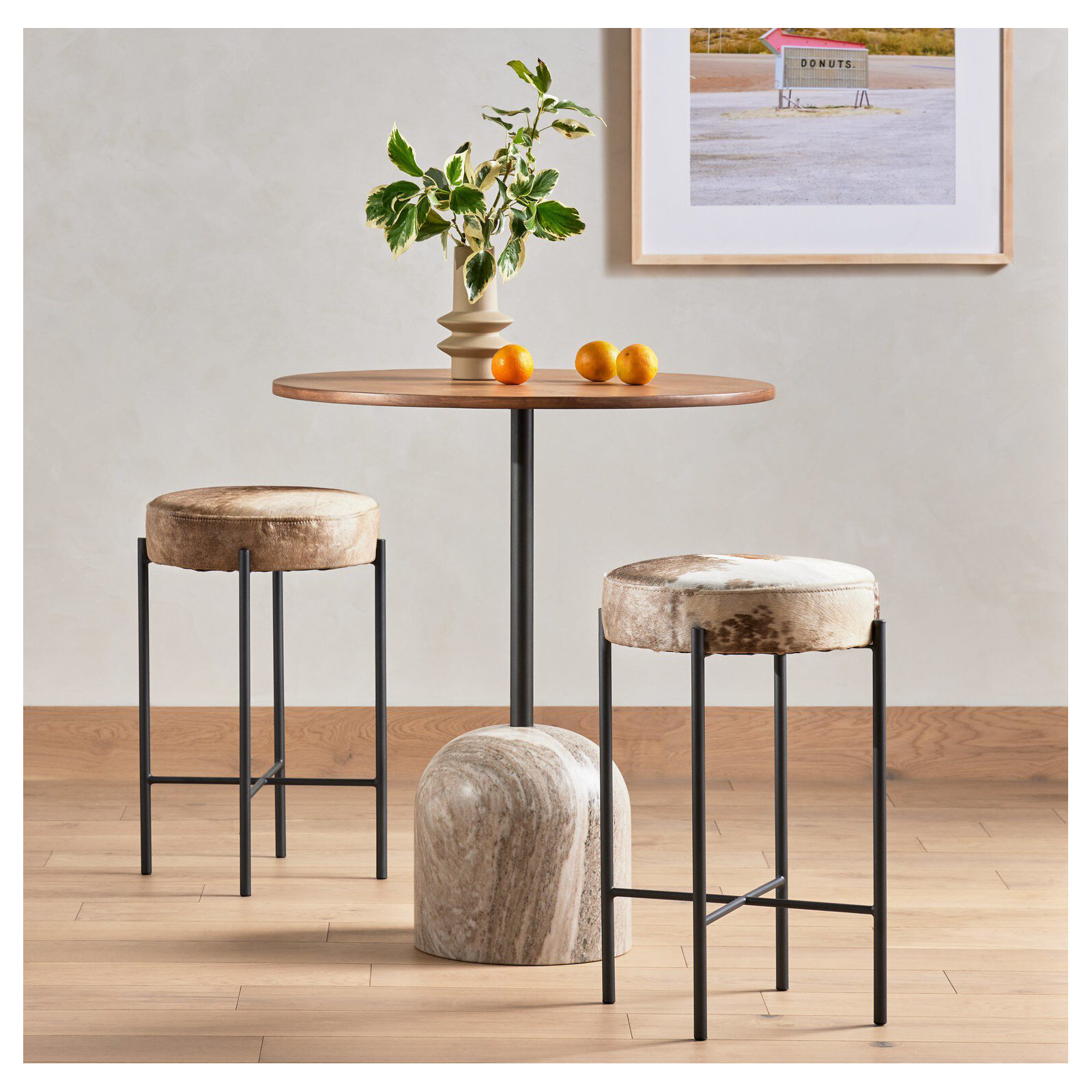 Eugenia Upholstered Bar & Counter Stool with Metal Frame, Bar Stool (30" Seat Height), Speckled Hide - Brown