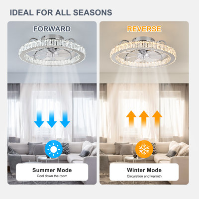 50cm Dimmable Crystal Ceiling Fan with LED Light and Remote Control and APP