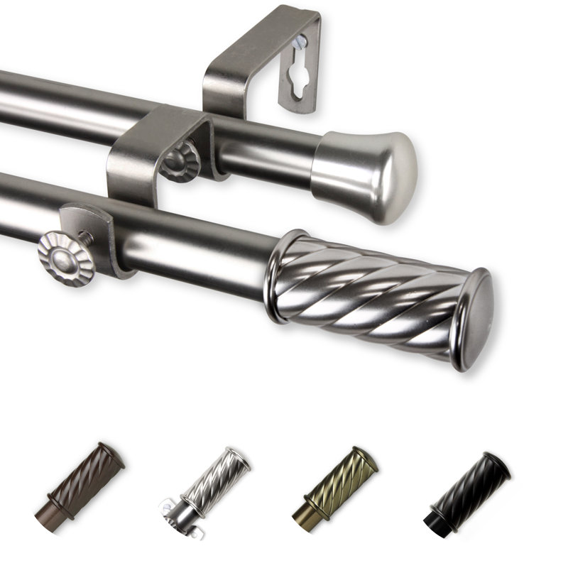 Tringle à rideaux double réglable, Nickel satiné, l 66 à 120 po