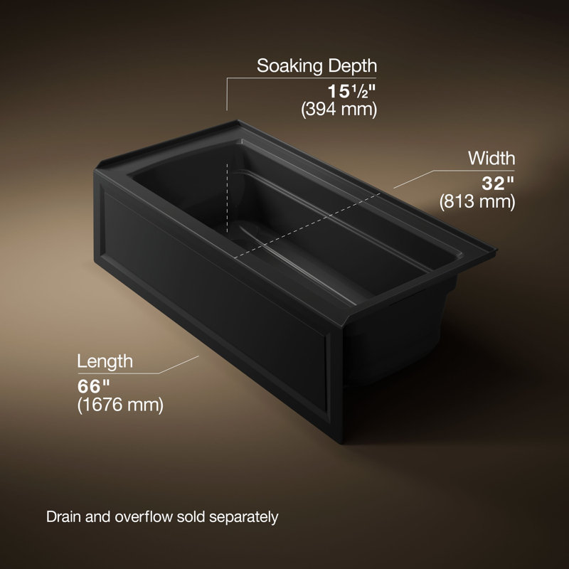 Archer 66" X 32" Integral Apron Heated Bubblemassage Air Bath with Left-Hand Drain, Black, Right