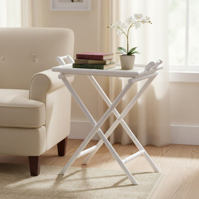 Table-plateau en bois massif et raphia blanc Mordcha