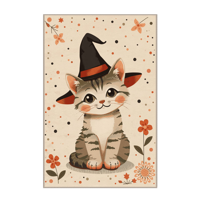 Soft Plush Eudy Halloween Modern & Contemporary Abstract Area Rug in Beige – Beige Binding, 5x8