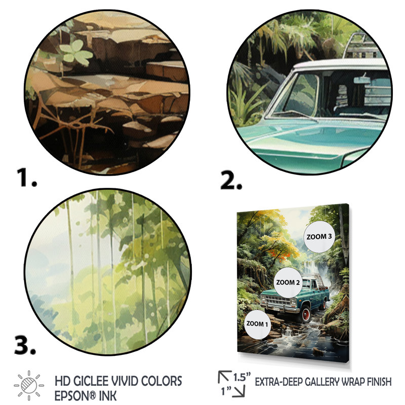 «Becht Green Pickup Truck Enchanting Waterfall II», reproduction, H 20 po x l 12 po x P 1 po, Cadre photo noir