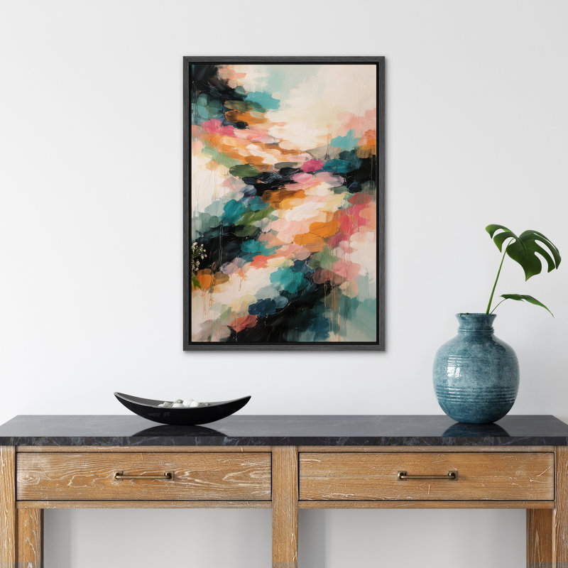 "Colorful Modern Abstract Brushstroke Composition", reproduction d'art encadrée sur toile, H 36 po x l 24 po, Noir