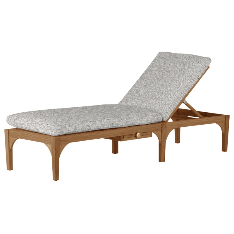 Club Teak Outdoor Chaise Lounge With Wheels, No Welt, Natural Teak, Tweed Toffee