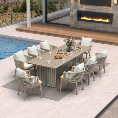 Ensemble repas d'extérieur, ensemble de table et chaises d'extérieur en aluminium avec coussins en oléfine, ensemble de meubles de patio pour le jardin ou la terrasse, beige