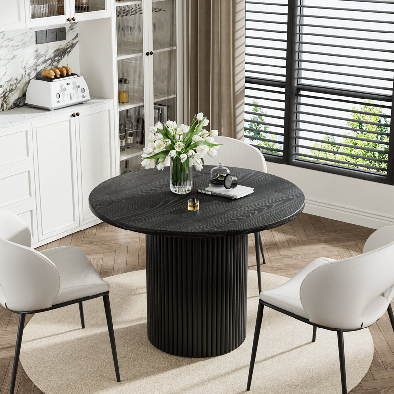 Pedestal Elegant Wood Texture Round Dining Table, 29.9”H x 41.7”L x 41.7”W, Black