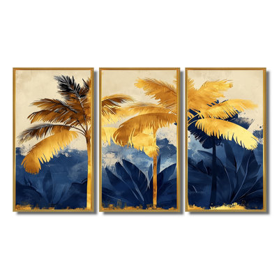 «Blue and Gold Palm Trees Scenery III - Palm Trees», ensemble de reproduction d'art mural
