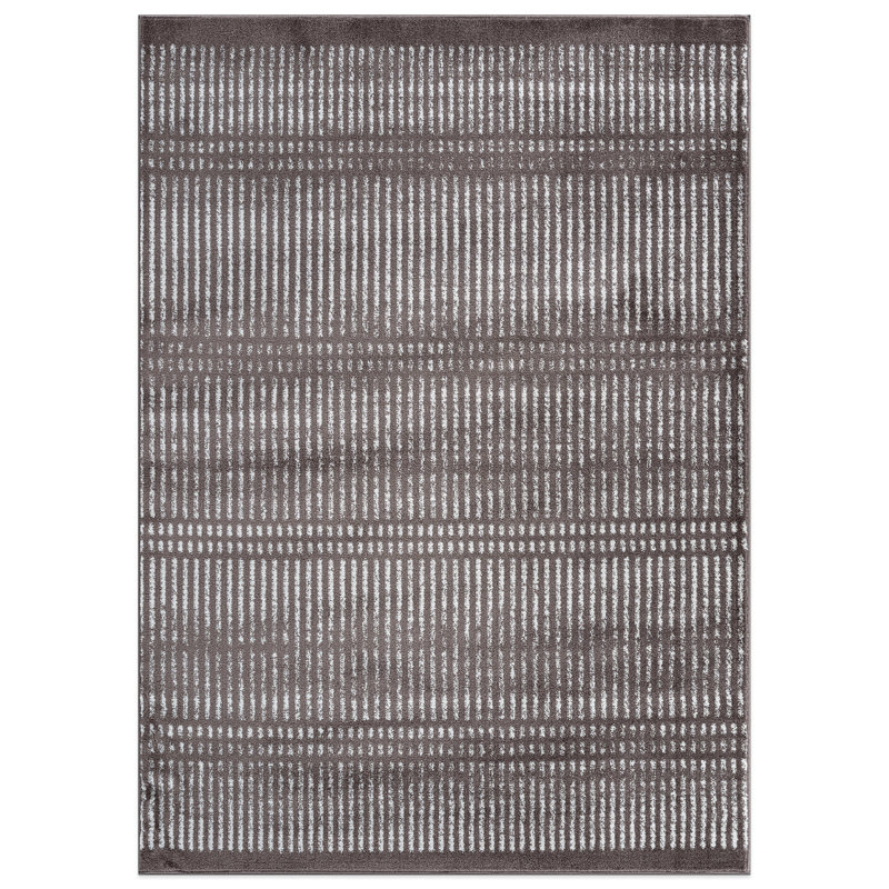 Rambo Contemporary Minimalistic Stripe Lines Area Rug Brown/Ivory, Rectangle 5' x 7'