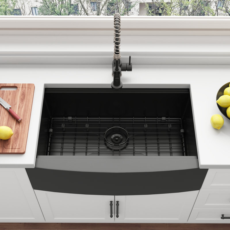 Évier de cuisine de style ferme à tablier avant en acier inoxydable de calibre 16, noir, 91,4 cm x 53,3 cm x 25,4 cm (36 po x 21 po x 10 po)