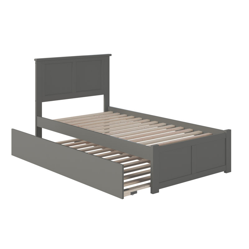 Lit plateforme en bois massif avec pied de lit et gigogne Casandra, Gris