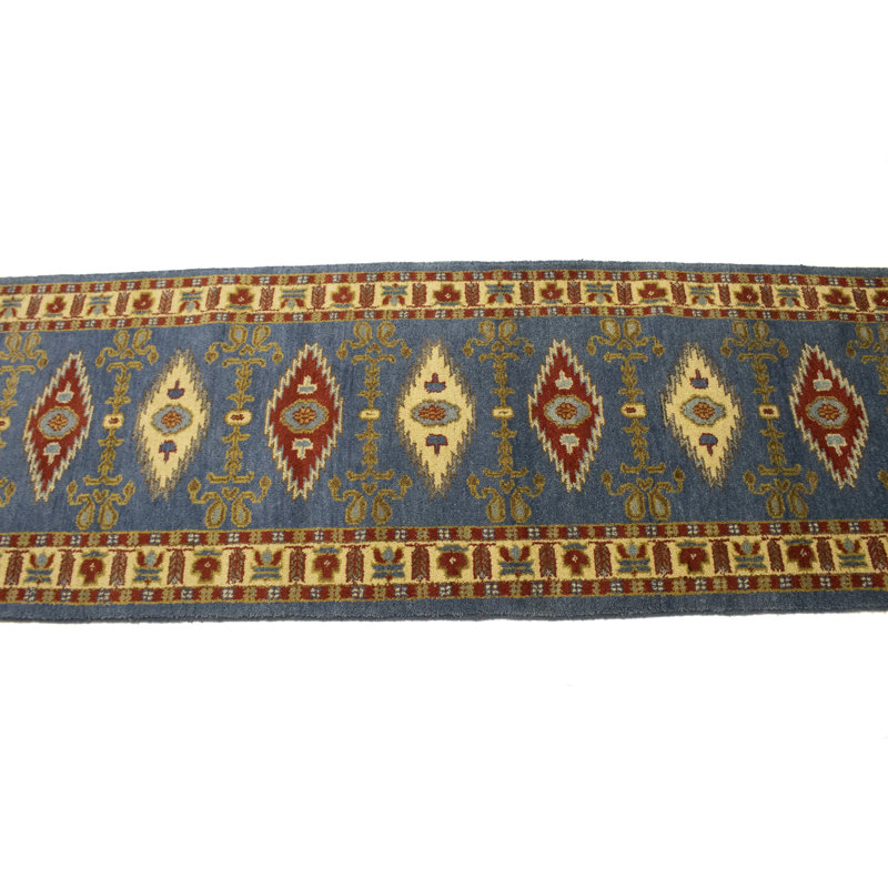 Tapis de couloir oriental bleu 3 x 10 Kazak, Tapis de couloir 2 pi 8 po x 9 pi 1 po