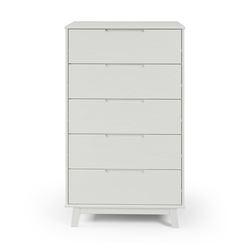 Jerred 5 Drawer Solid Wood Chest, White Wash