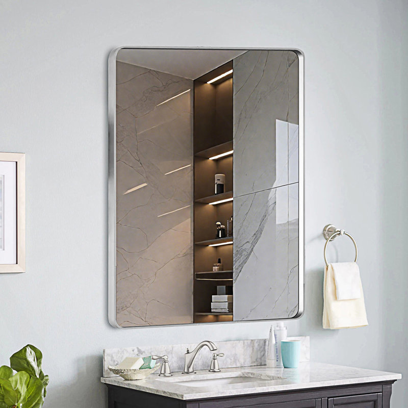 Aluminium Frame Bathroom Mirror, 36.05" x 30.05", Brushed Nickel