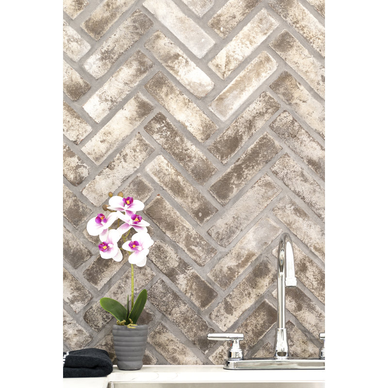 MSI 12 in. x 15 in. Natural Textured Clay Brick Mosaic Floor and Wall Tile, Doverton Gray