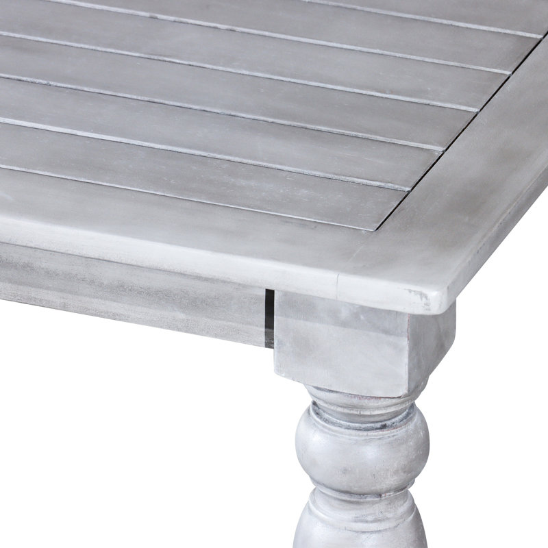 Élégante table carrée d'extérieur avec finition gris argenté, couleur unie appliquée à la main