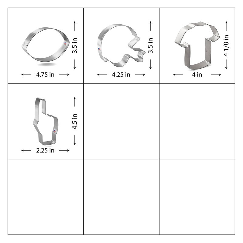 Football Themed Tin-Plated Steel Cookie Cutter Set