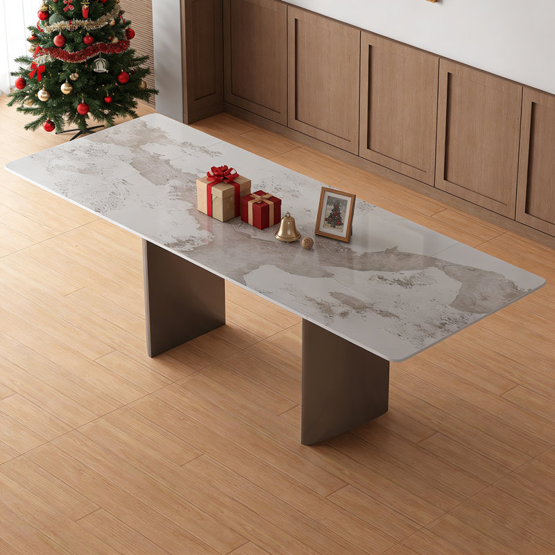 Extendable 63'' to 94.5'' Dining Table,Rectangular Sintered Stone Top,Stainless Steel Legs for 6-10 People