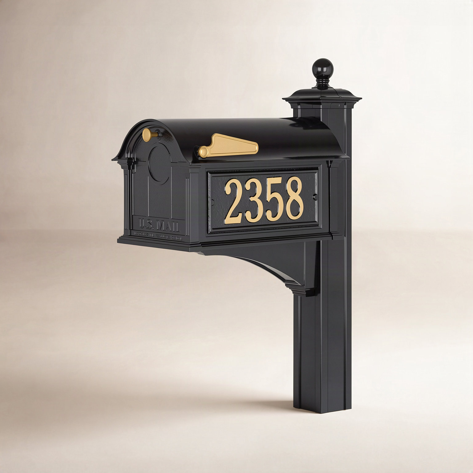 Personalized Post-Mounted Mailbox, Black, Yes