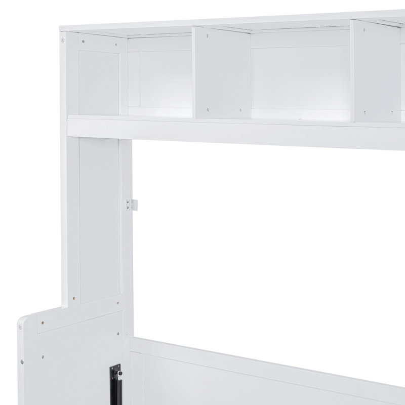 Lit escamotable double avec placard et tiroirs, Blanc