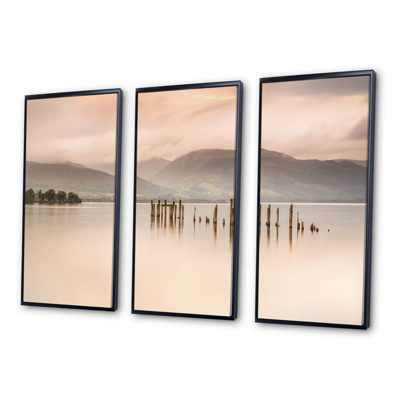 Superbe ensemble de 3 reproductions d'art encadrées sur toile Ocean Beach At Sunset - Sea & Shore