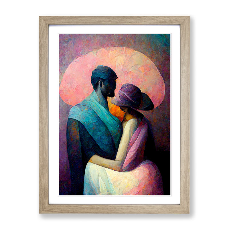 Man and Woman Abstract - Framed Print, 46cm H x 34cm W x 2cm D, Oak Framed