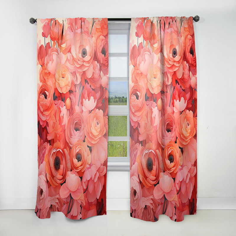 Ariella - Coral Ranunculus Radiant Beauties - Ranunculus Curtain - Velvet Room Darkening - 1 panel, 52" W x 63" L