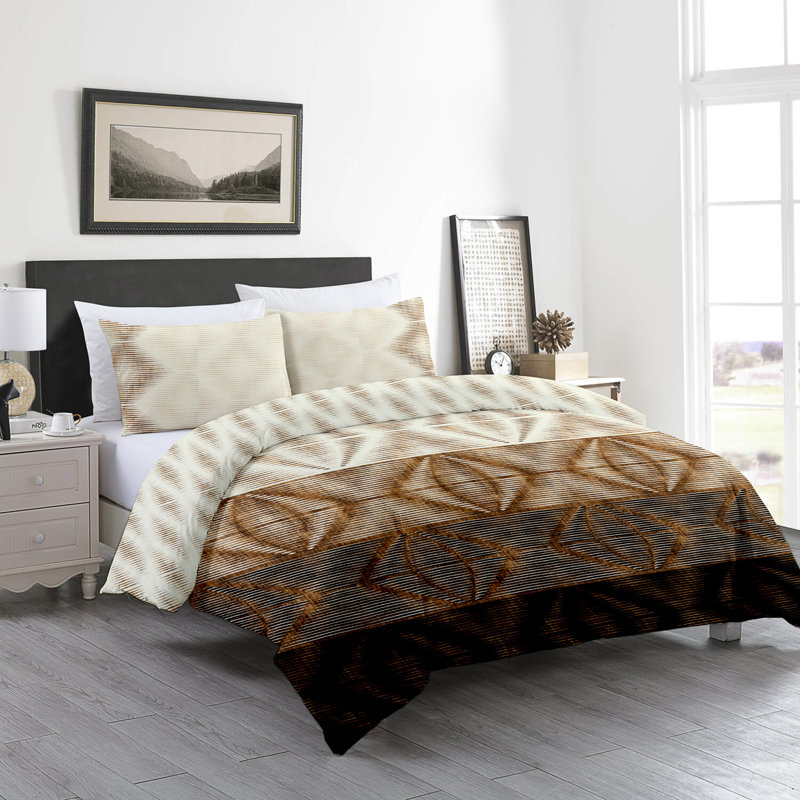 Ensemble de housse de couette réversible 3 pièces en coton biologique standard beige / brun