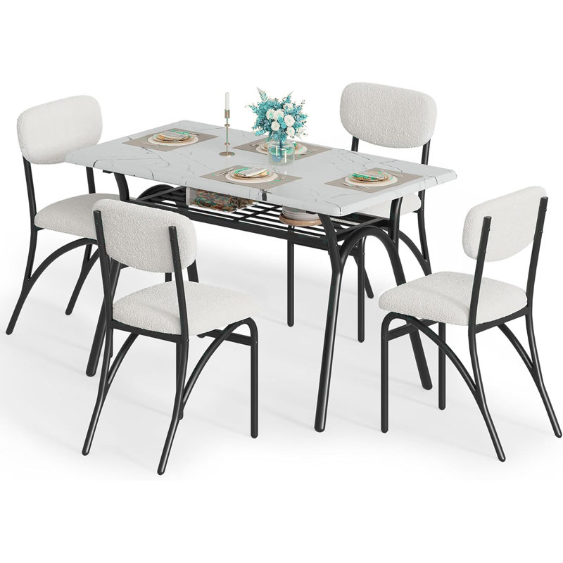 4 - Person Dining Set, Beige, White