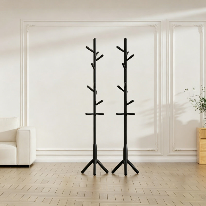 Rubberwood Freestanding 9 - Hook Coat Rack