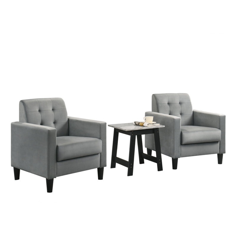 Ensemble de salon avec fauteuils et table de bout en velours gris clair Hale, Gris clair